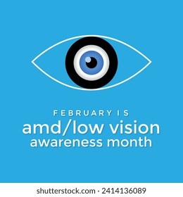 Amd low vision awareness month observed every year in month of February. Banner, poster, card template design. Health awareness.