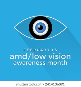 Amd low vision awareness month observed every year in month of February. Banner, poster, card template design. Health awareness.