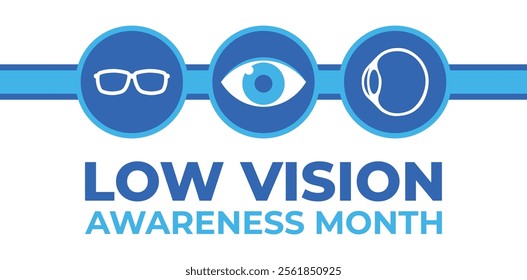 Amd low vision awareness month observed every year in month of February. Banner, poster, card template design. Health awareness.
