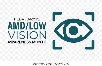 AMD Low ou AMD Low Vision Awareness Mês é todo ano em fevereiro. Design para banner, cartões, impressões, mídias sociais, cartaz, folheto e modelo de design de fundo.