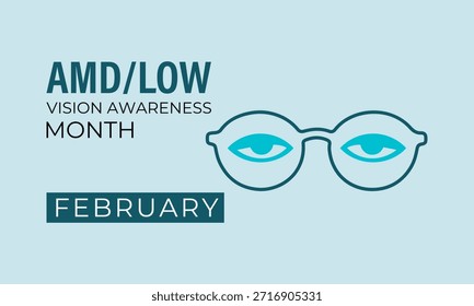 El Mes de Concientización sobre la Baja Visión de AMD o AMD es cada año en febrero. Diseño para Anuncio, tarjetas, impresiones, redes sociales, póster, volante y Plantilla de diseño de fondo.