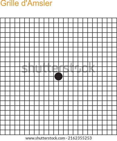 Amd Screening. Macular Degeneration Test. Vision control. Grid scotoma eye test. Printable chart retina examination. With Grille d'Amsler Lettering