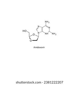 Amdoxovir flat skeletal molecular structure Reverse-transcriptase inhibitor drug used in HIV treatment. Vector illustration scientific diagram.
