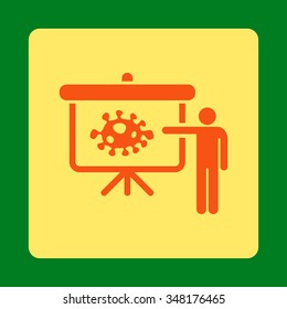 Ameba Report vector icon. Style is flat rounded square button, orange and yellow colors, green background.