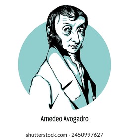 Amedeo Avogadro is an Italian chemist, the discoverer of the fundamental physicochemical law named after him. Hand drawn vector illustration