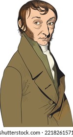 Amedeo Carlo Avogadro’sphysics and mathematics Cartoon style portrait. Er war ein italienischer Wissenschaftler.