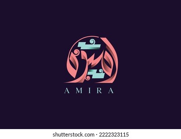 Ameira,
Arabic logo, typography, calligraphy, typeface, freehand, and typeface.