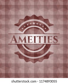 Ameities red emblem with geometric background. Seamless.
