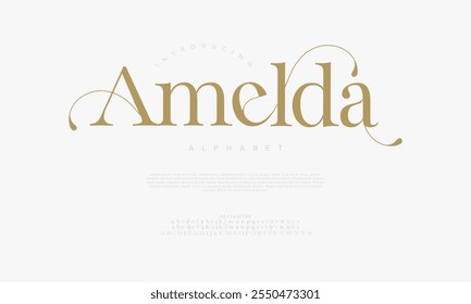 Amelda tipografia beleza moda elegante minimalista serif italic fontes decorativo casamento vintage retro logos. Logotipo de fonte de luxo mínimo alfabeto. Ilustração vetorial