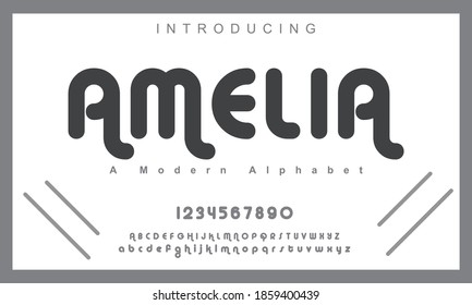 Amelia font. Elegant alphabet letters font and number. Lettering Minimal Fashion Designs. Typography fonts regular uppercase and lowercase. vector illustration