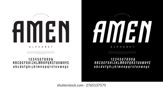 Amen bold condensed display font with modern athletic style for sport apparel and team logo