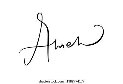 Amen vector calligraphy Bible text. Christian phrase isolated on white background. Hand drawn vintage lettering illustration