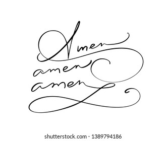 Amen vector calligraphy Bible text. Christian phrase isolated on white background. Hand drawn vintage lettering illustration