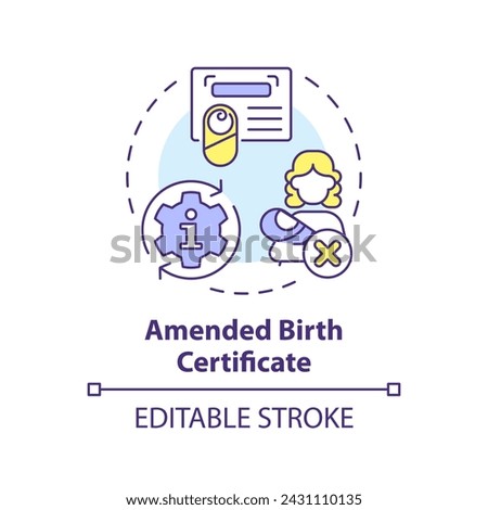 Amended birth certificate multi color concept icon. Changing information of adopted child. Adoption procedure. Round shape line illustration. Abstract idea. Graphic design. Easy to use