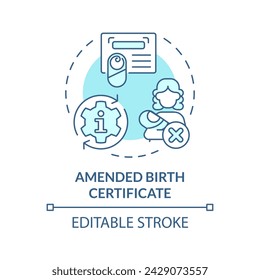 Amended birth certificate soft blue concept icon. Changing information of adopted child. Adoption procedure. Round shape line illustration. Abstract idea. Graphic design. Easy to use