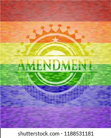 Amendment emblem on mosaic background with the colors of the LGBT flag