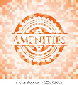 Amenities abstract emblem, orange mosaic background