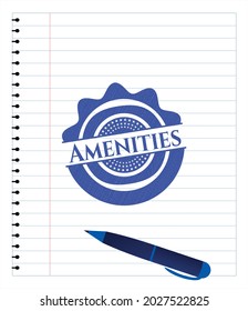 Amenities with pen strokes. Blue ink. Vector Illustration. Detailed. 