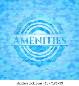 Amenities realistic sky blue mosaic emblem