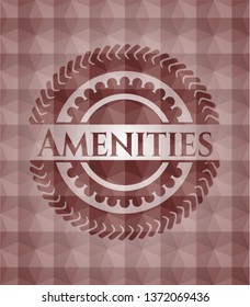 Amenities red badge with geometric background. Seamless.