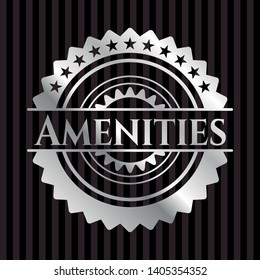 Amenities silver shiny badge. Vector Illustration. Mosaic.