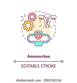 Amenorrhea concept icon. Menstruation problem. Gynecological issue. Intermittent fasting precaution idea thin line illustration. Vector isolated outline RGB color drawing. Editable stroke