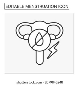  Amenorrhea Line Icon. Absence Of Menstrual Periods. Pain. Menstruation Concept. Isolated Vector Illustration. Editable Stroke