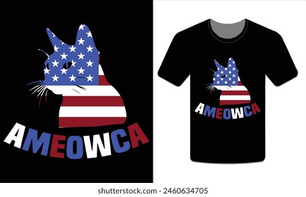 Ameowca, 4th of July t-shirt design vector illustration