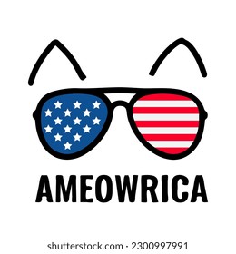 Ameowrica lettering. Independence Day pun. Fourth of July. Patriotic design. Vector template for typography poster, banner, sign, greeting card, shirt, etc.