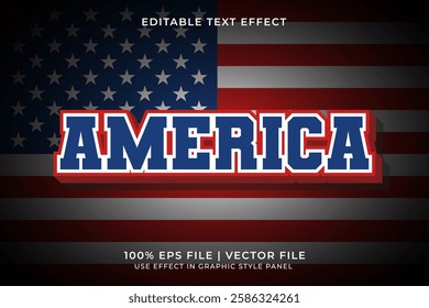 America 3D Editable Vector Text Effect. Red and Blue Text Effect