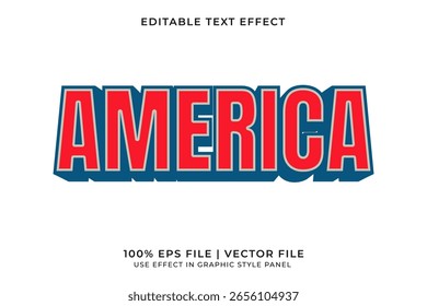 Efecto de texto de Vector editable 3D de América. Efecto de texto rojo y azul	
