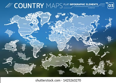 America, Asia, Africa, Europe, Australia, Canada, USA, Russia, China, Mexico, Japan Vector Maps