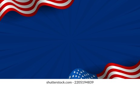 America background, empty template background for greeting, event, national day with blue color and waving usa flag, america copy space background
