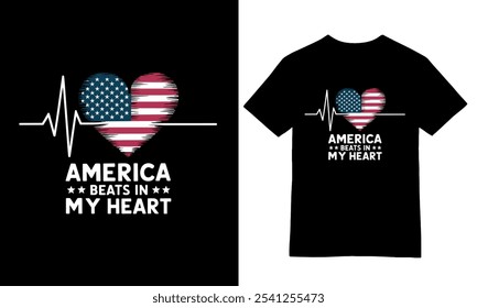 America Beats in My Heart Diseño de camiseta con bandera