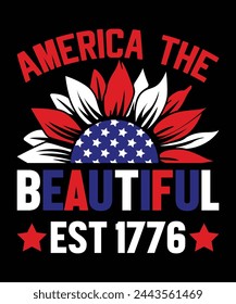 America The Beautiful Est 1776 Feliz 4 de julio plantilla de impresión de camiseta tipografía diseño para el arte