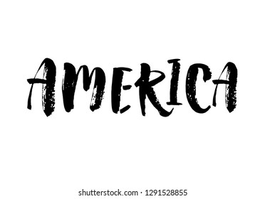 America calligraphy template text for your design illustration concept. Handwritten lettering title vector words on white isolated. Modern brush calligraphy for your design.