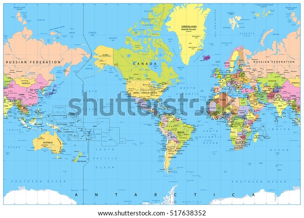 America Centered Political World Map Highly Stock Vector (Royalty Free ...