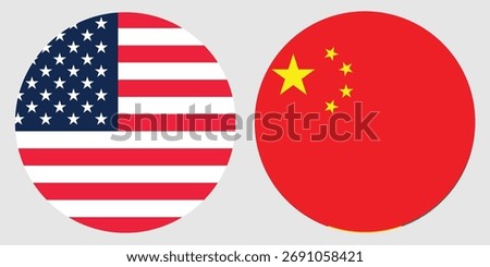 America and china circular flag vector with gray background 