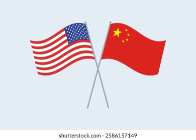 America and China, flags. Crossed flags of USA and China. Vector.