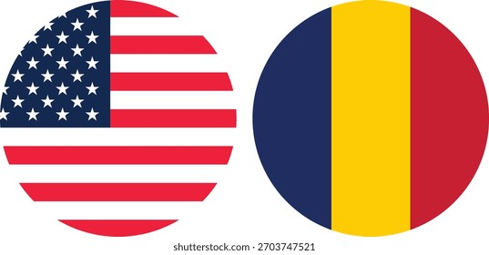 Amerikanische Rundflagge und Tschad-Rundflagge, Vektorgrafik und Illustration auf transparentem Hintergrund 