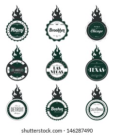 america city flame label set