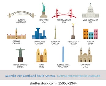 America Continent And Australia Cities Landmarks, Capitals, Famous Place, Buildings, Travel And Tourist Attraction