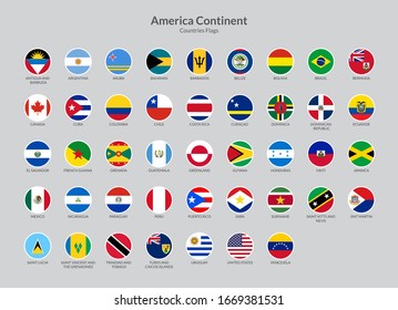 America Continent countries flag icons collection