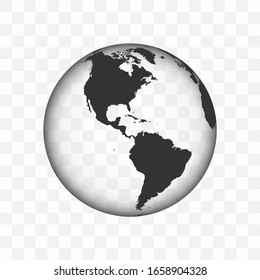 Ilustración del vector del globo terrestre continental de Estados Unidos con efecto de transparencia en un fondo transparente