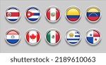 America Continent Flags Set Collection 3D round flag, badge flag, Costa Rica, Cuba, Mexico, Canada, Colombia, Panama, Paraguay, Peru, Uruguay, Venezuela