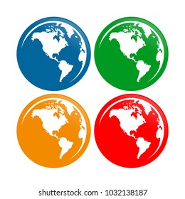 America Continent Map Globe Circle Icons