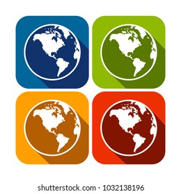 America Continent Map Globe Square Flat Icons