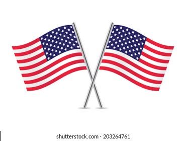 America crossed flags. American Flags on white background. Flags of USA. Vector illustration.