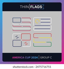 America Cup 2024 Football Tournament: Editable Country Thin Flags. Soccer Icon set - Group C