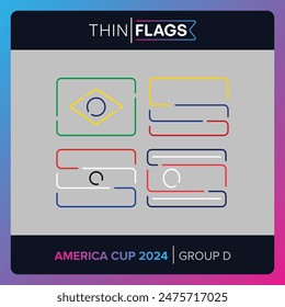 America Cup 2024 Football Tournament: Editable Country Thin Flags. Soccer Icon set - Group D